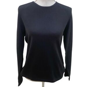 J. McLaughlin black knit sweater long sleeves 8 enamel buttons on cuffs medium